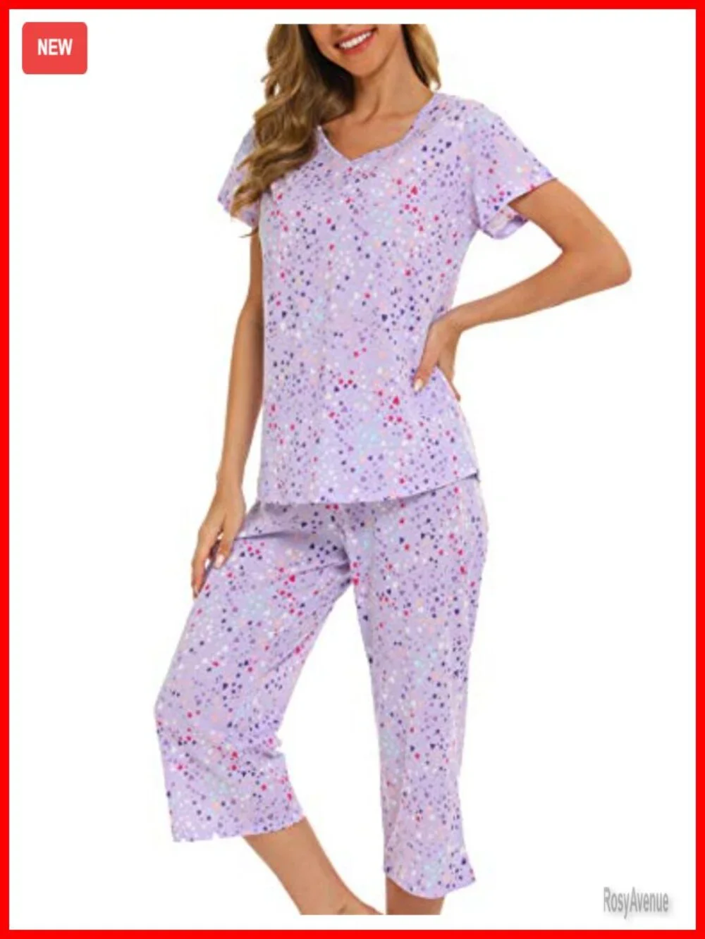 Cotton Blend Women's Pajama Set with Capri Pants Short Sleeve Top